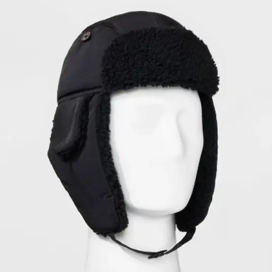 Men's Non-Quilting Faux Shearling Trapper Hat - Goodfellow & Co&trade; Black image {3}