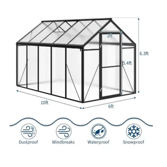 GustoWave Easy To Assemble Walk-In Aluminum Greenhouse In Black. (Upgraded Handle Version) image {1}