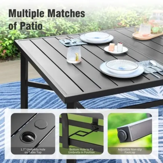 Captiva Designs 9pc Spacious Slat-top Rectangle Metal Table & Steel Stackable Chairs image {3}