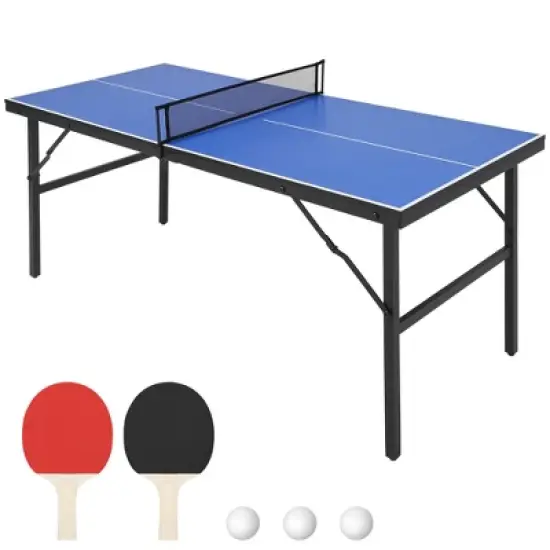 Portable Table Tennis Table, Mid-Size Foldable Ping Pong Table with Net for Indoor Outdoor image {8}
