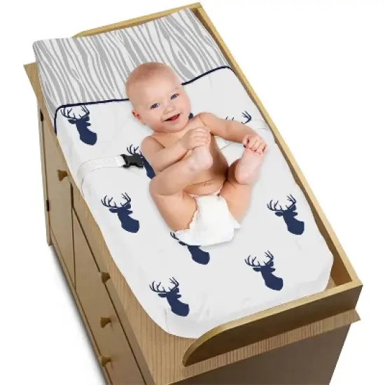 Sweet Jojo Designs Boy Changing Pad Cover Stag Navy Blue and White image {2}