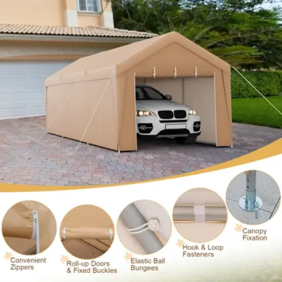 Costway 10x20FT Patio Heavy Duty Carport Garage Removable Sidewall Zippered Door Outdoor image {4}