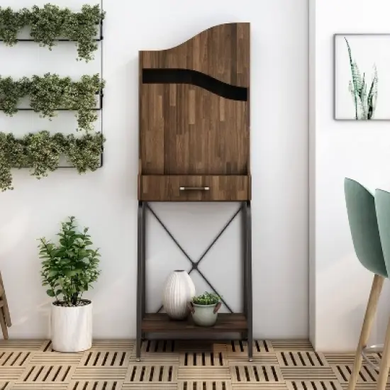 24/7 Shop At Home Joyharbor Industrial 1 Drawer Mini Bar with Shelves Light Hickory: Wine Storage, 20-Bottle Capacity image {2}