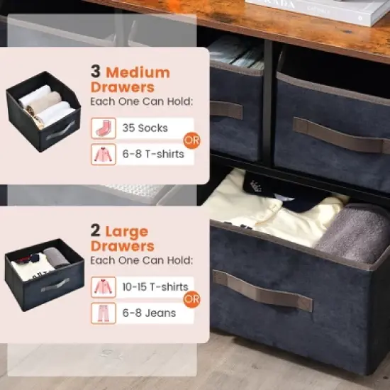 Costway 5-Drawer Storage Dresser Organizer Unit with  Fabric Bin for Living Room Bedroom image {5}