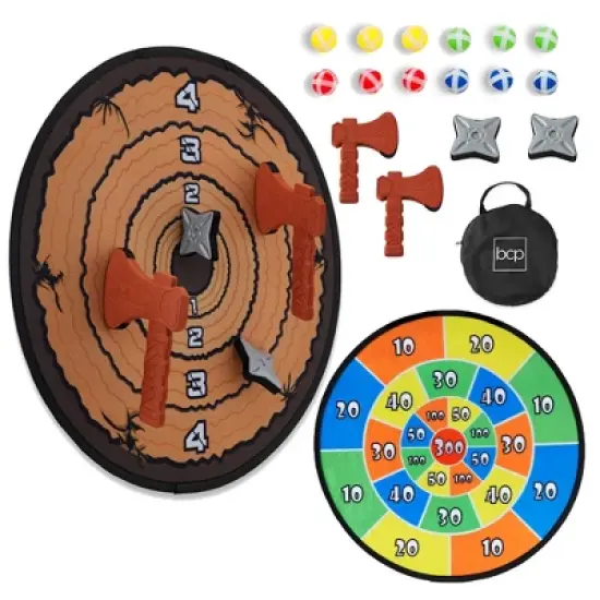 Best Choice Products Large Double-Sided Dart Board, Sticky Ball Axe Star Throwing Game for Kids, Adults w/ Carrying Case image {7}