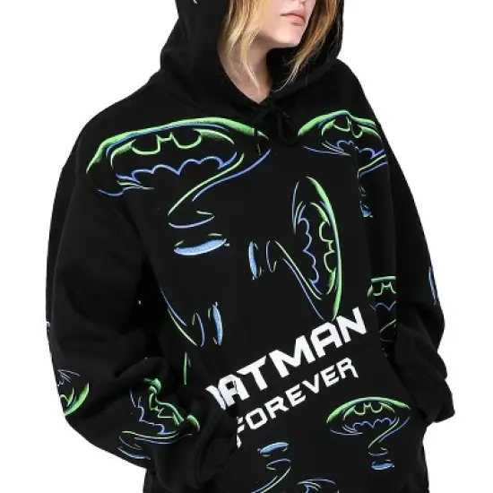 Batman Forever Batman & Riddler Repeat Logo Long Sleeve Black Adult Hooded Sweatshirt image {4}