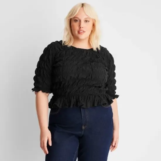 Women's Elbow Sleeve Ruffle Textured Top - Future Collective&trade; with Reese Blutstein image {4}