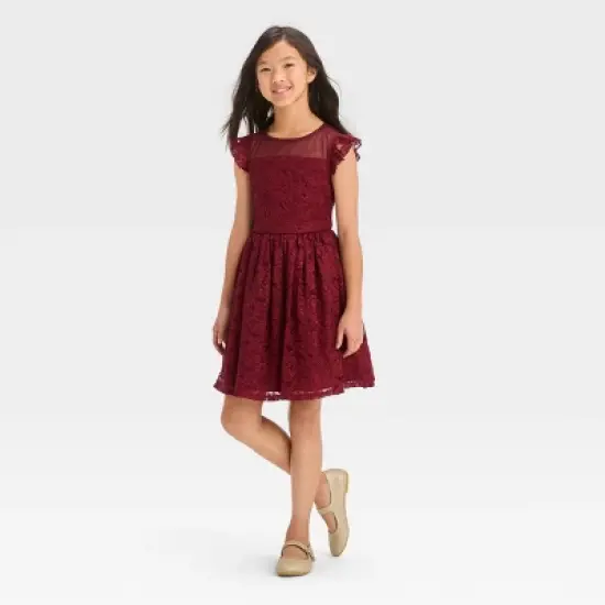Zenzi Girls' Sleeveless Lace Dress - Red image {3}