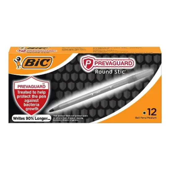 BIC Prevaguard Round Stic Ballpoint Pen Medium Point Black Ink Dozen (GSAM11-BLK) image {1}