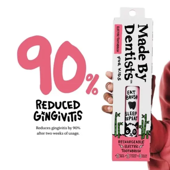 Made By Dentists Kids' Rechargeable Electric Toothbrush with 2 Replacement Toothbrush Heads and Charger - Panda image {2}
