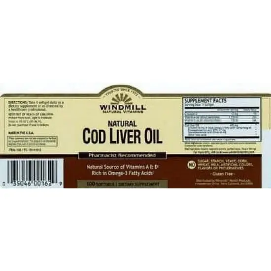 Windmill Natural vitamins Cod Liver Oil Softgels , 100 Ct image {1}
