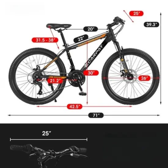 DSVIMOY Bicycles, 26 inch Mountain Bike for Adult and Teenagers, 21-Speed Mountain Bike with Disc Brakes, Orange, 71"*25"*39.3" image {1}
