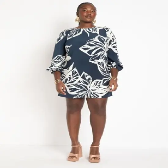 ELOQUII Women&rsquo;s Plus Size Puff Sleeve Easy Tee Dress image {3}