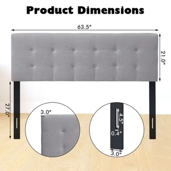 Costway Full/Queen Size Headboard Linen Fabric Upholstered Button Tufted Solid Wood Leg image {2}