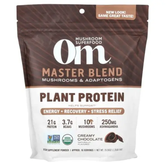 Om Mushrooms Master Blend, Plant Protein, Creamy Chocolate, 1.2 lb (546 g) image {2}