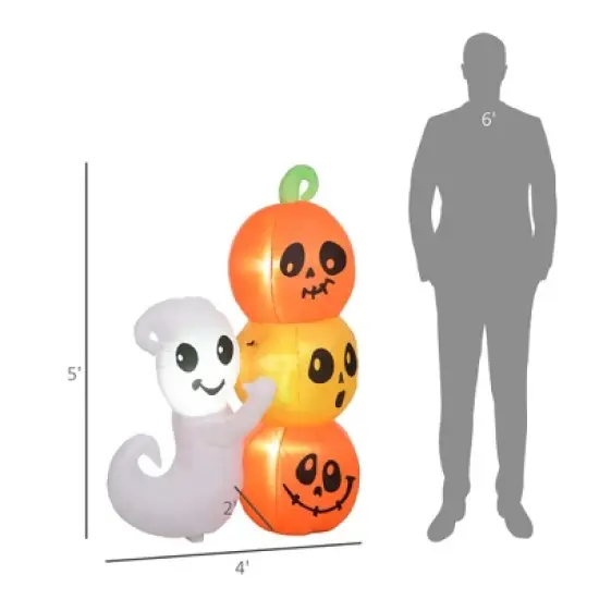 5ft Inflatable Halloween Decoration Ghost and Pumpkin, Blow Up Outdoor LED Yard Display, Waterproof image {2}