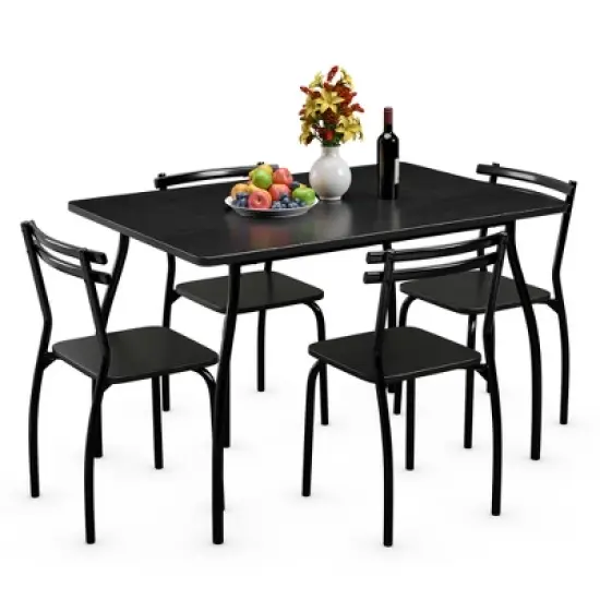 Costway 5 Piece Dining Set Table 30.0" And 4 Chairs Home Kitchen Room Breakfast Furniture Black image {7}