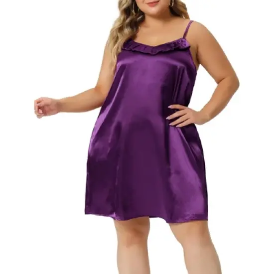Agnes Orinda Women's Plus Size Ruffle Spaghetti Lounge Nightgowns image {7}