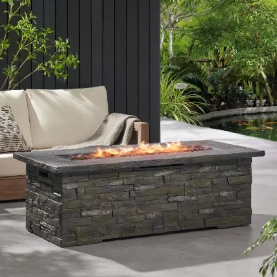 GDFStudio Dunnigan Outdoor 50,000 BTU Lightweight Concrete Rectangular Fire Pit Table, Natural Stone image {1}