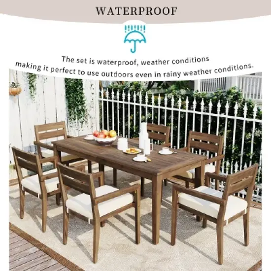 7-Piece Acacia Wood Patio Dining Set With Extendable Dining Table,Patio Dining Set With Wood Frame,Outdoor Furniture -Maison Boucle image {2}