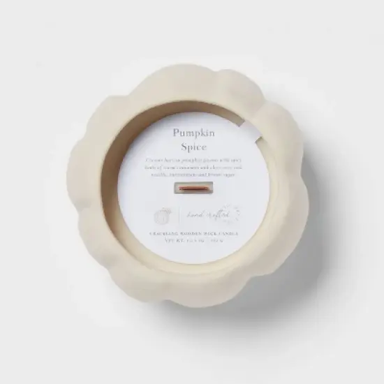 12oz Brushed Abstract Pumpkin Ceramic with Woodwick and Dustcover Warm Cider + Cinnamon Candle - Threshold&trade; image {4}