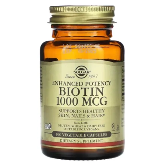 Solgar Biotin 1000 mcg - 100 Vegetable Capsules - Supports Healthy Skin, Nails & Hair - Non-GMO, Vegan, Gluten Free, Dairy Free, Kosher, Halal - 100 image {4}