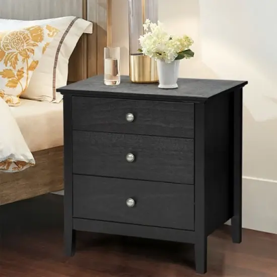 Costway Nightstand Beside End Side Table Accent Table Organizer W/3 Drawers Black image {3}