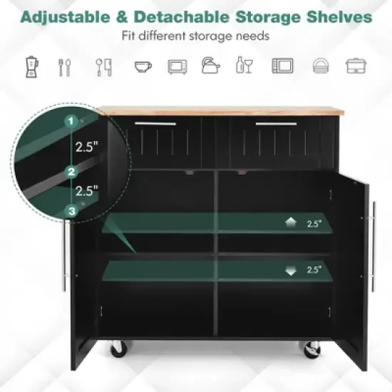 Costway Rolling Kitchen Cart Island Heavy Duty Storage Trolley Cabinet Utility Black image {7}