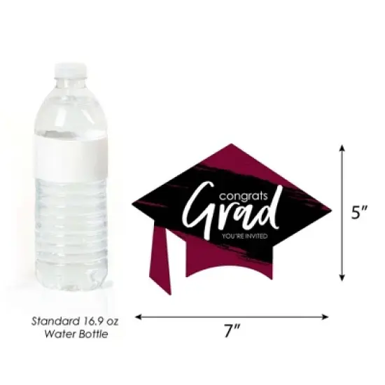 Big Dot of Happiness Maroon Graduation Party Invitations - Shaped Fill-In Invite Cards with Envelopes - Set of 12 image {3}