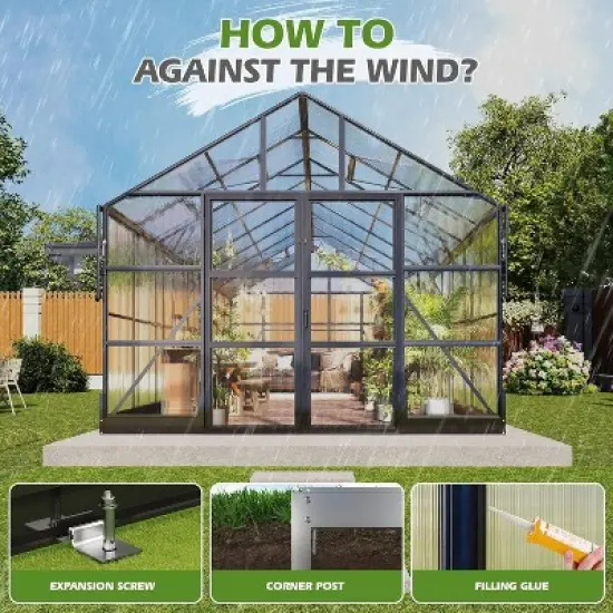 AMERLIFE Polycarbonate Greenhouse with 4 Vents, Rain Gutter, Heavy Duty Aluminum Frame image {3}