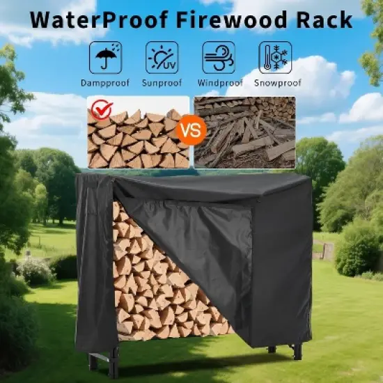 Acekool Firewood Rack with Waterproof Cover, Heavy-Duty Steel Wood Holder for Indoor Outdoor, All-Weather Storage image {1}