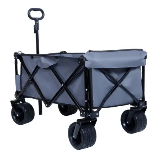 YONWAY Heavy-Duty Collapsible Utility Wagon with Expandable Tailgate,All-Terrain Beach Wheels,Adjustable Handlefor Outdoor,Beach Gear,Gray image {9}