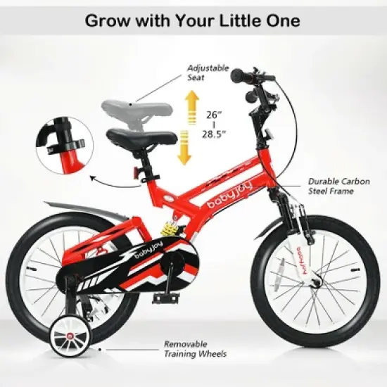 Costway 16'' Kids Bike Toddlers Adjustable Freestyle Bicycle w/ Training Wheels image {4}