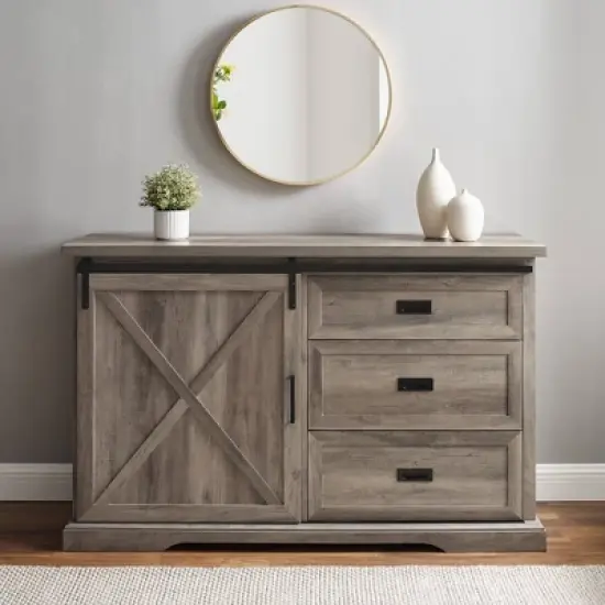 Orson Transitional Sliding X Barn Door Sideboard with 3 Drawers - Saracina Home image {3}