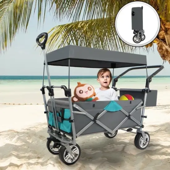 HTUTWOO Collapsible Canopy Wago, with Adjustable Push Pulling Handles, Heavy Duty Utility Outdoor Foldable Garden Cart,forSand,for Shopping,Camping image {12}