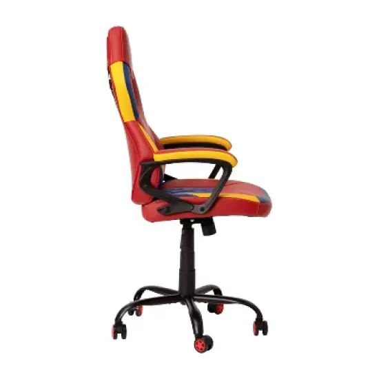 Emma and Oliver Faux Leather Ergonomic Designer Back Gamer Chair with Diamond Stitch, Lumbar Support & Padded Arms in Red, Blue & Yellow image {3}