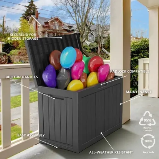 INFURNIC Deck Boxes, Outside Storage Box Container with Handle for Storage Patio Furniture, Garden Tools, Pool Supplies, Black, 30.75"*17.1"*21.85" image {4}