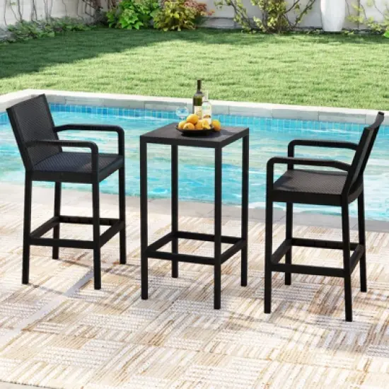 Tangkula 3 Piece Patio Bar Set Bistro Table & Chairs w/ Heavy-Duty Metal Frame image {1}