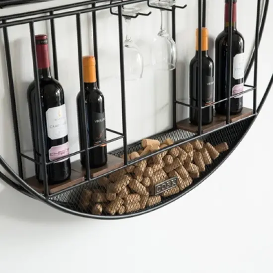 Vintiquewise Vintage Decorative Modern Black Metal Round Wall Mounted Wine Display Rack image {2}