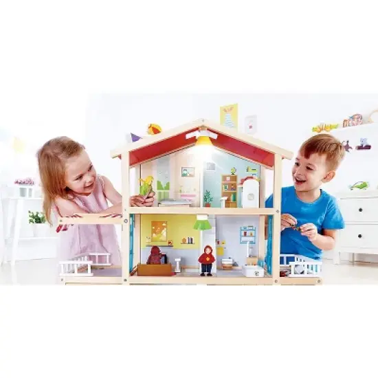 Hape Wooden 10 Room Extravagant Family Play Mansion Dollhouse Set with 4 Dolls, Realistic Effects, and Furniture Accessories for Ages 3 and Up image {2}