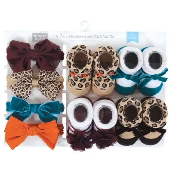 Hudson Baby Infant Girl Headband and Socks Giftset, Fall Leopard, One Size image {1}