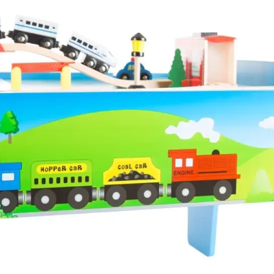 Toy Time Kids' Deluxe Wooden Train Table Set - 75-Piece Play Set image {3}