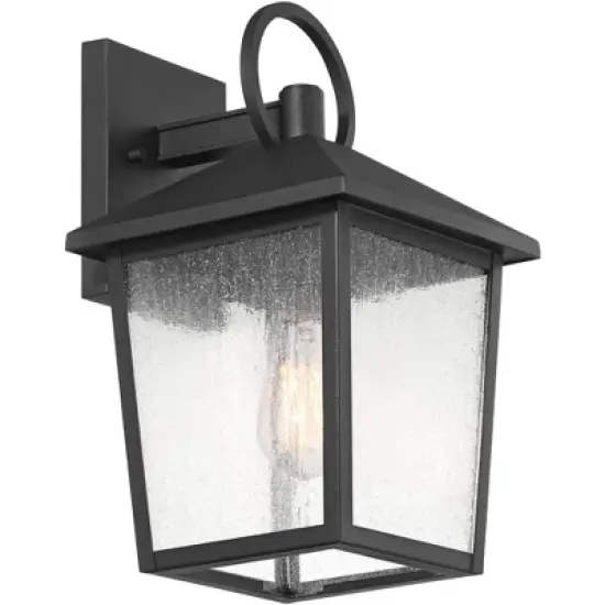 John Timberland Westmont 13 3/4" High Modern Outdoor Wall Light Fixture Mount Porch House Exterior Weatherproof Sand Black Aluminum Seeded Glass Shade image {6}