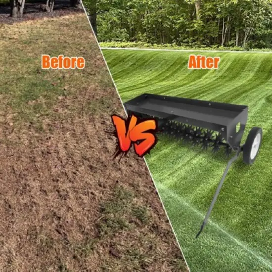 40-Inch Tow Behind Spike Aerator with Galvanized Steel Tines, Soil Penetrator with Extra-Wide Tow Bar with Adjustable Handle for Farm image {5}