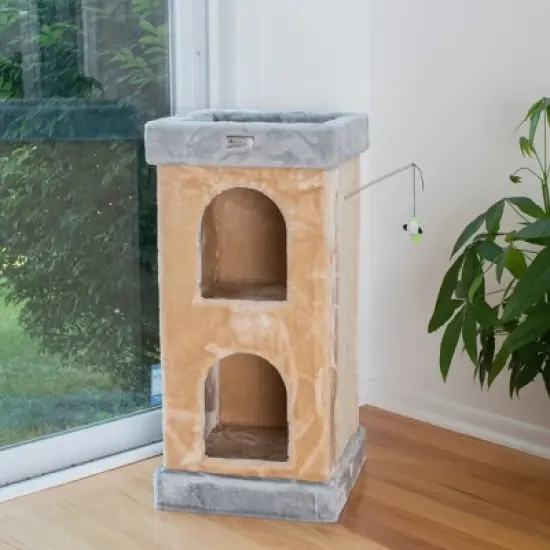 Armarkat Double Condo Real Wood Cat House With Scratching Carpet For Cats, Kitty Enjoyment image {2}