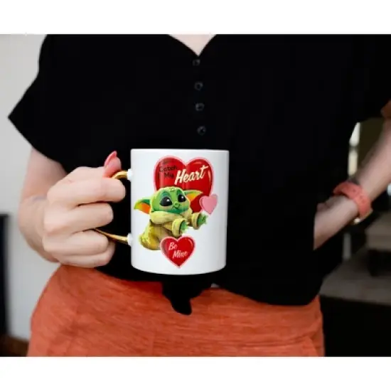 Silver Buffalo Star Wars: The Mandalorian Grogu Heart-Shaped Handle Ceramic Mug | 14 Ounces image {2}