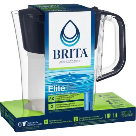 Brita Water Filter 6 Cup Denali Water Pitcher Dispenser with Elite Water Filter image {3}