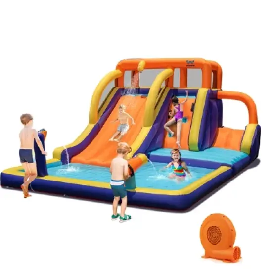 Costway Inflatable Waterslide 4-in-1 Kids Bounce Castle with Splash Pool（With 750W Blower） image {9}