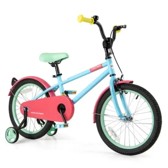 Costway 18" Kids Bike with Adjustable Saddle Handlebar Removable Training Wheels Handbrake Green/Red/Pink/Blue/Black image {14}