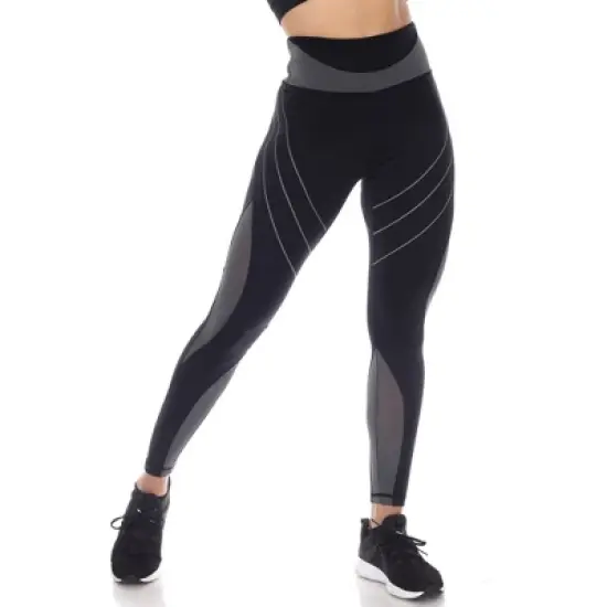 Women's High-Waist Reflective Piping Fitness Leggings  - White Mark image {4}